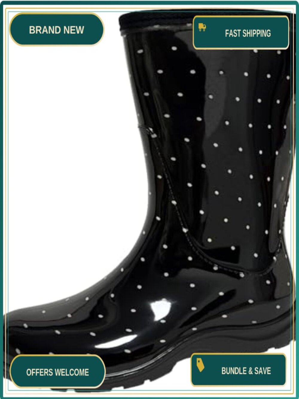Women's Waterproof Mid Calf Rubber Rain Boots Slip-Resistant Garden Shoes